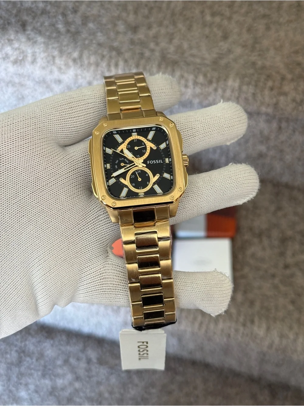 Fossil Gold and Black Square Chronograph Bracelet mens Watch